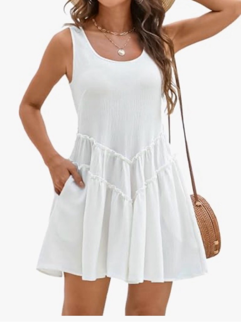 Never Used Sleeveless White Tiered Swim Coverup Dress, Size medium